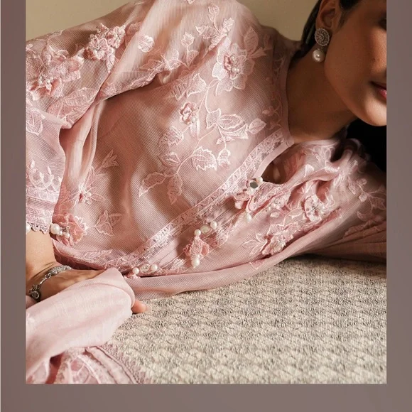 Sana Safinaz XL Blush Pink Floral Women's Kurta Set - Picture 2 of 8